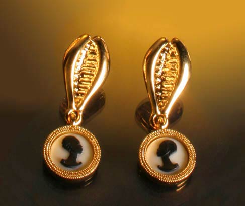 Black and Gold Cameo Earrings